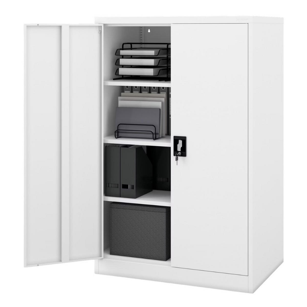 AKTENSCHRANK abschließbar KADO Flügeltüren 140x90x60cm Weiß - Weiß, Metall (90/140/60cm) - DELUKE