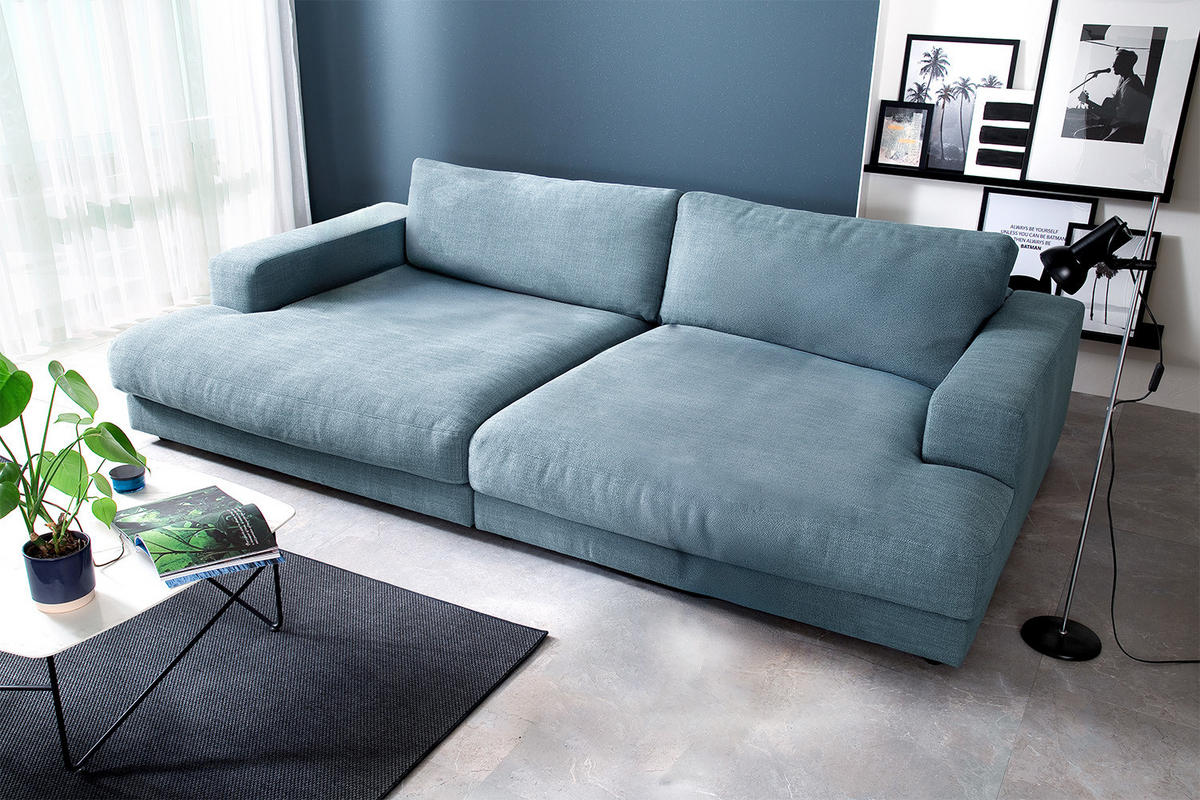 BIG SOFA MADELINE Petrol Webstoff - Petrol/Schwarz, Kunststoff/Textil (290/85/190cm) - KAWOLA