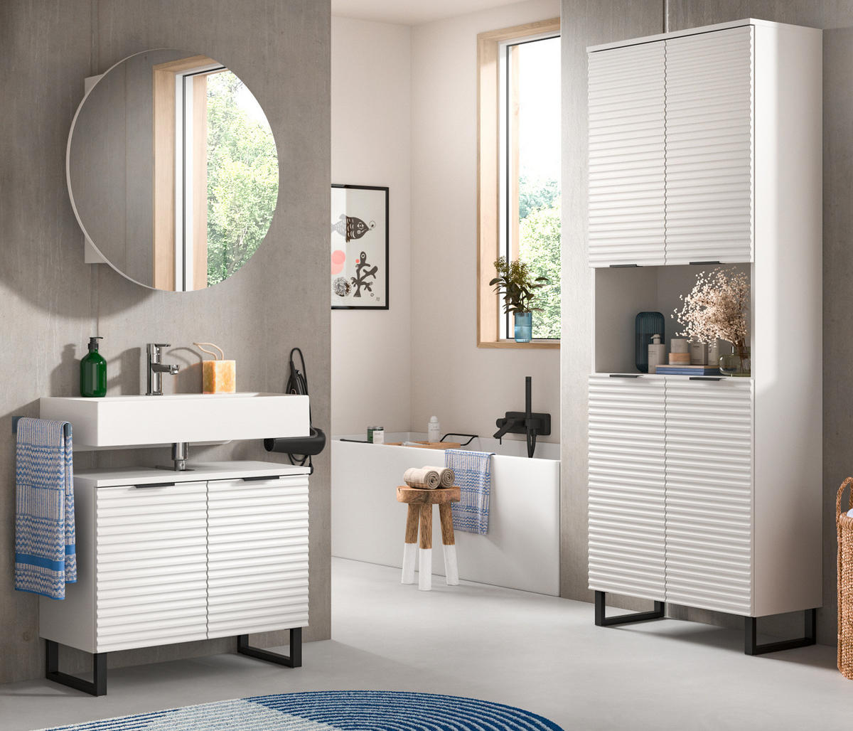 BADMÖBEL-SET 3-teilig weiß 155 cm, Komplettset mit Soft-Close - Weiß, Glas/Holzwerkstoff (155/193/34cm) - Inn.Furn