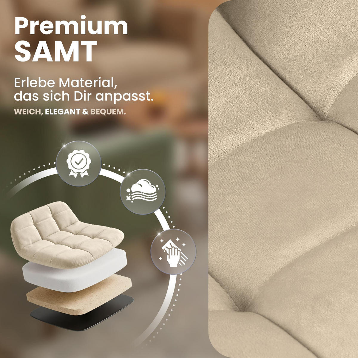 STUHL Samt Cremeweiß - Creme/Schwarz, Textil/Metall (45/84/55cm) - CLP