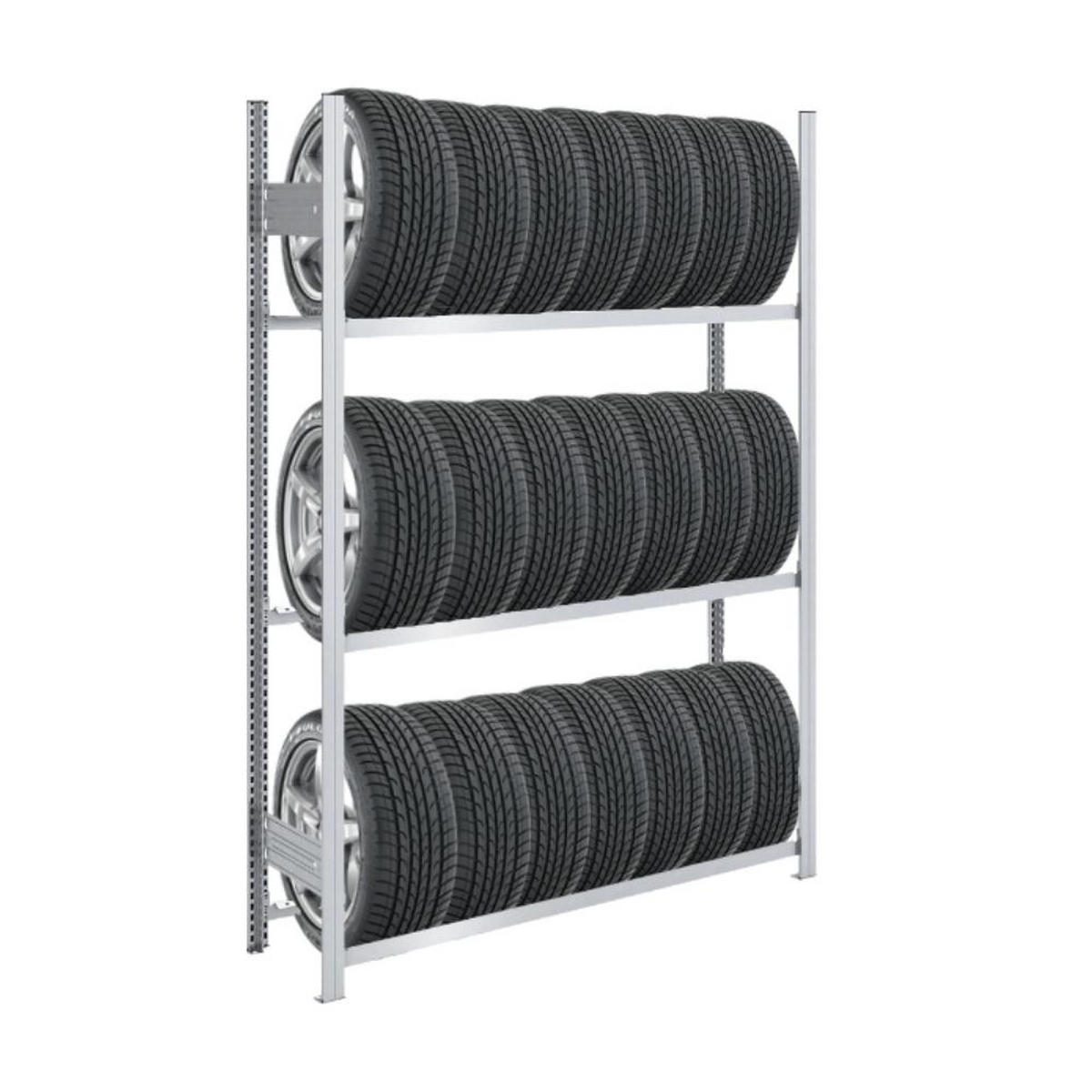 REIFENREGAL TIRE PRO 200x150x43cm 3 Ebenen 150kg Fachlast Bis zu 7 Reifen pro Ebene Verzinkt - Silberfarben, Metall (150/200/43cm) - PROREGAL