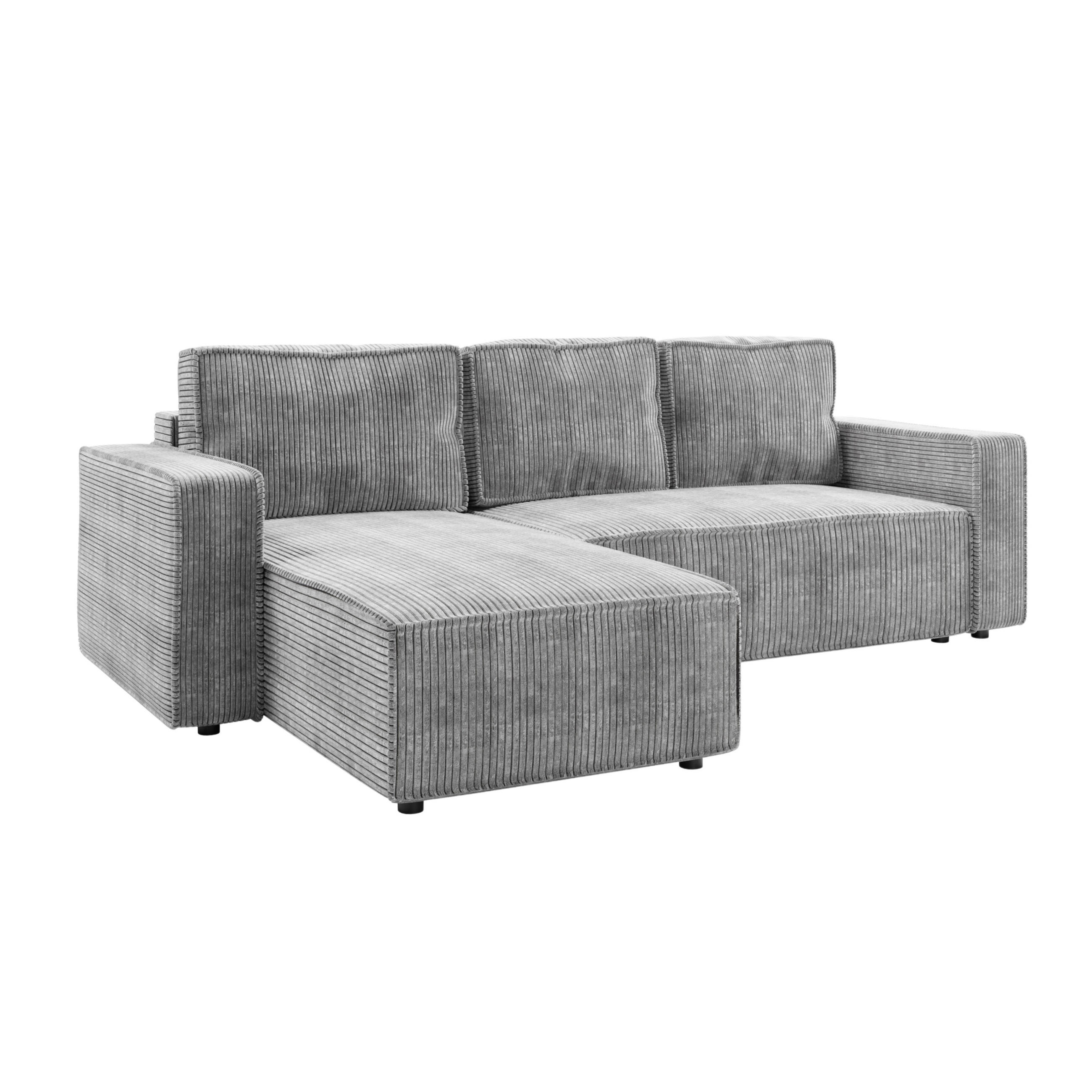ECKSOFA BRIK 258x169 cm, Grau Cord Poso, Schlaffunktion & Bettkasten - Grau, Textil (258/169cm) - Excellent Home