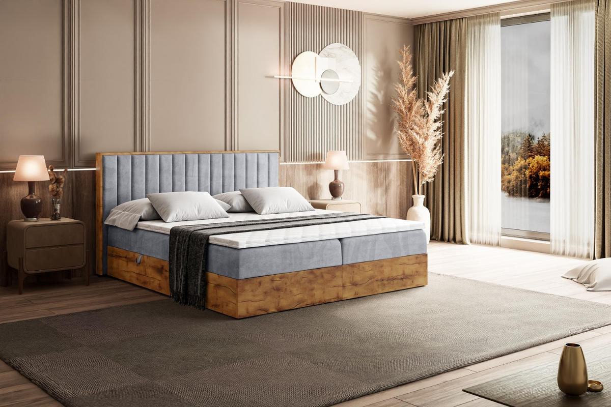 BOXBETT mit Matratze H4 und Lattenrost - LOLLI4 - 140x200 - Hellgrau - Grau, Holzwerkstoff/Kunststoff (140/200cm) - ALTDECOR