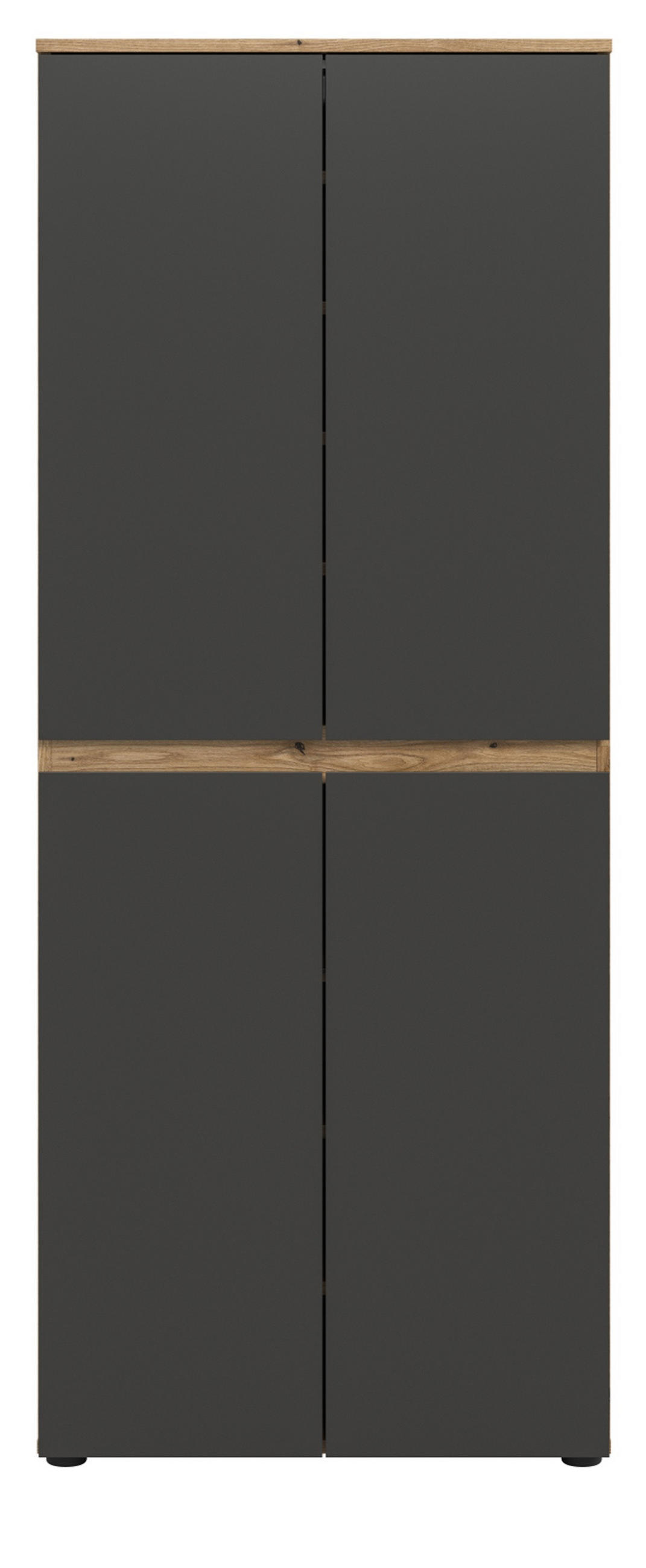 MEHRZWECKSCHRANK grau, Evoke Eiche 70 x 175 cm, Stauraumschrank 4-türig mit 9 Fächern - Eichefarben/Schwarz, Holzwerkstoff/Kunststoff (70/175/37cm) - Inn.Furn