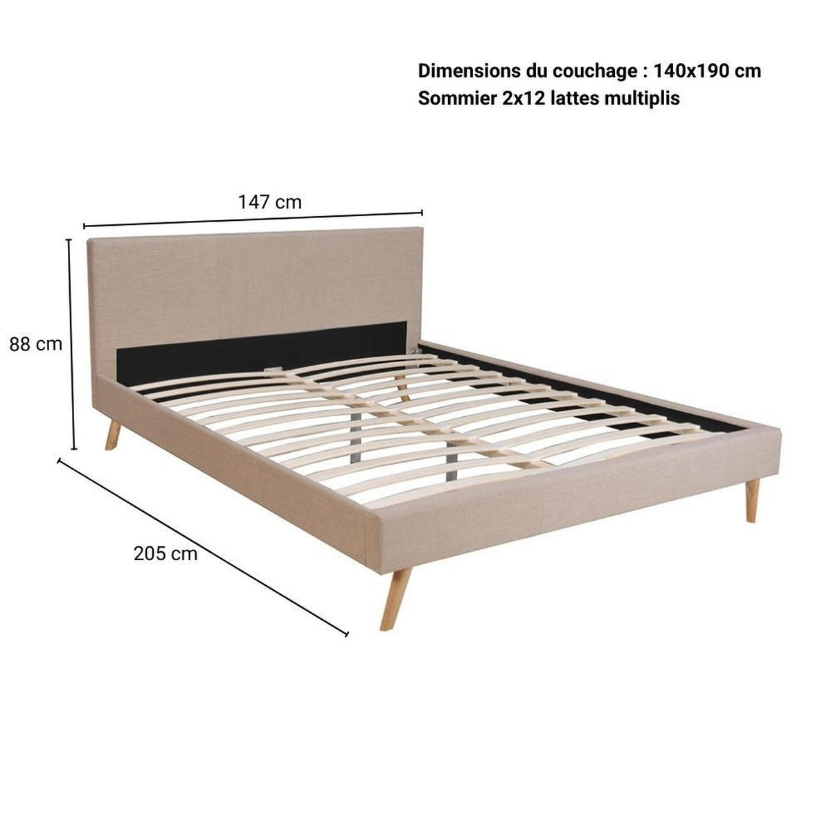 BETT FJORD/ BETT 140X190 MIT LATTENROST - BEIGE - Beige, Holzwerkstoff (140/190cm) - Weber Industries