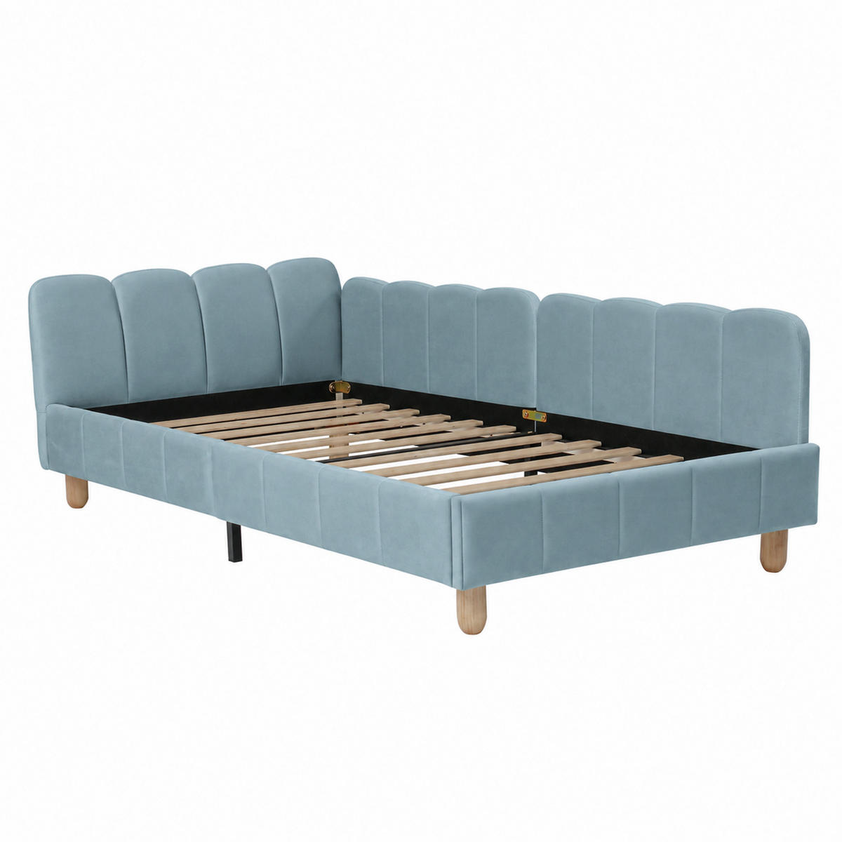 POLSTERBETT 90x200cm, Blau, Samt, Rausfallschutz - Blau, Textil (90/200cm) - FLIEKS