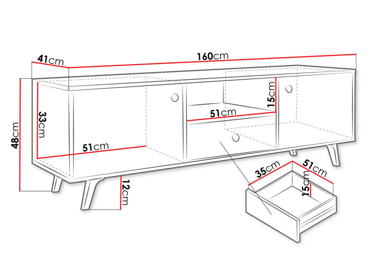 TV-ELEMENT Siena 160 - Goldfarben/Weiß, Holzwerkstoff/Metall (160/48/41cm) - MIRJAN24
