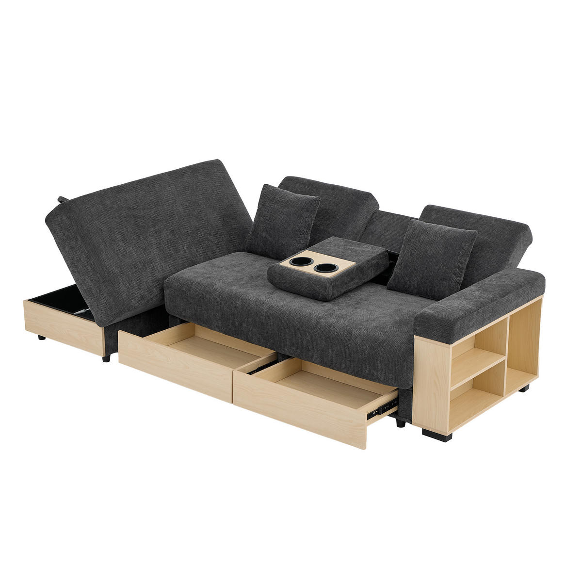 WOHNLANDSCHAFT Graues Chenille‑Stoffsofa mit Multifunktions‑Stauraum und verstellbarer Rückenlehne 217 × 110 × 90 cm - Grau, Textil (217/90/110cm) - Luhomfu
