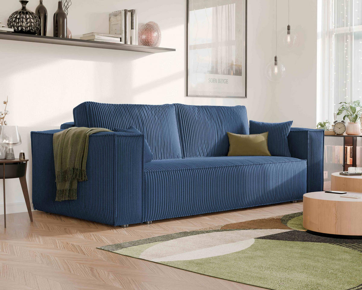 SOFA mit Schlaffunktion und Bettkasten, Blau - Blau, Holzwerkstoff/Textil (240/84/105cm) - Idohome