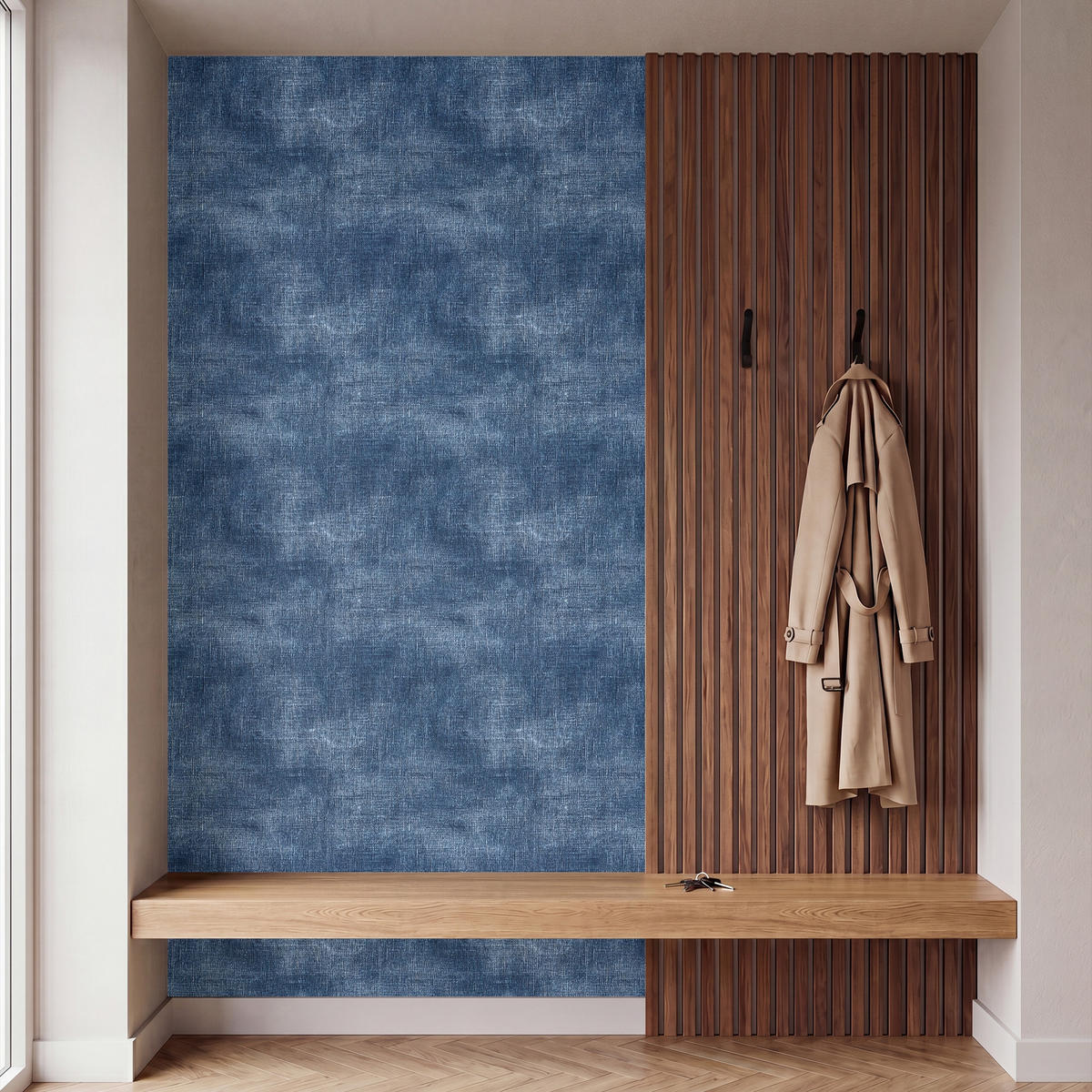 TAPETE - Leinen - Textur - Muster - Denim - Rustikal - 140x300 cm - Blau, Papier (140/300cm) - OnlyWow