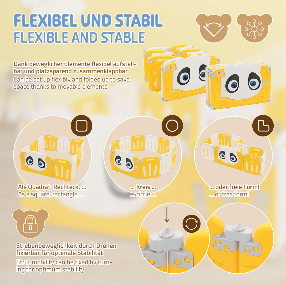 LAUFGITTER Baby faltbar 120 x 120 cm - Gelb, Kunststoff (120/53/120cm) - Joyz