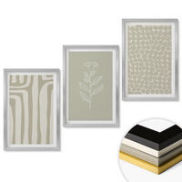 WANDBILDER 3er Set - 40x60 cm Silberner Rahmen - Geometrische Pflanzenmuster - Silberfarben, Kunststoff (40/60cm) - ArtPrintCave