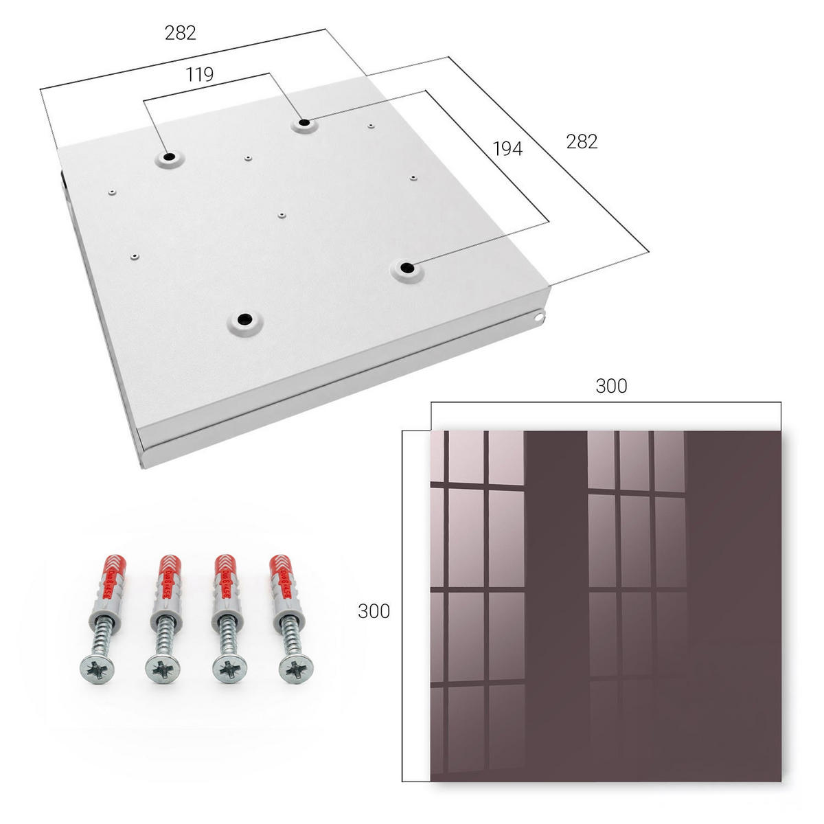 SCHLÜSSELBOX Weiß 30x30 cm – Türöffnung nach rechts - Grau - Braun, Metall (30/30/5cm) - TULUP