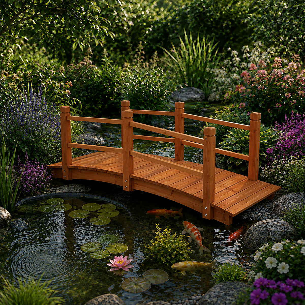 POD portocaliu din lemn cu balustradă 140 cm - maro deschis, lemn (60/140/56cm) - Relaxdays
