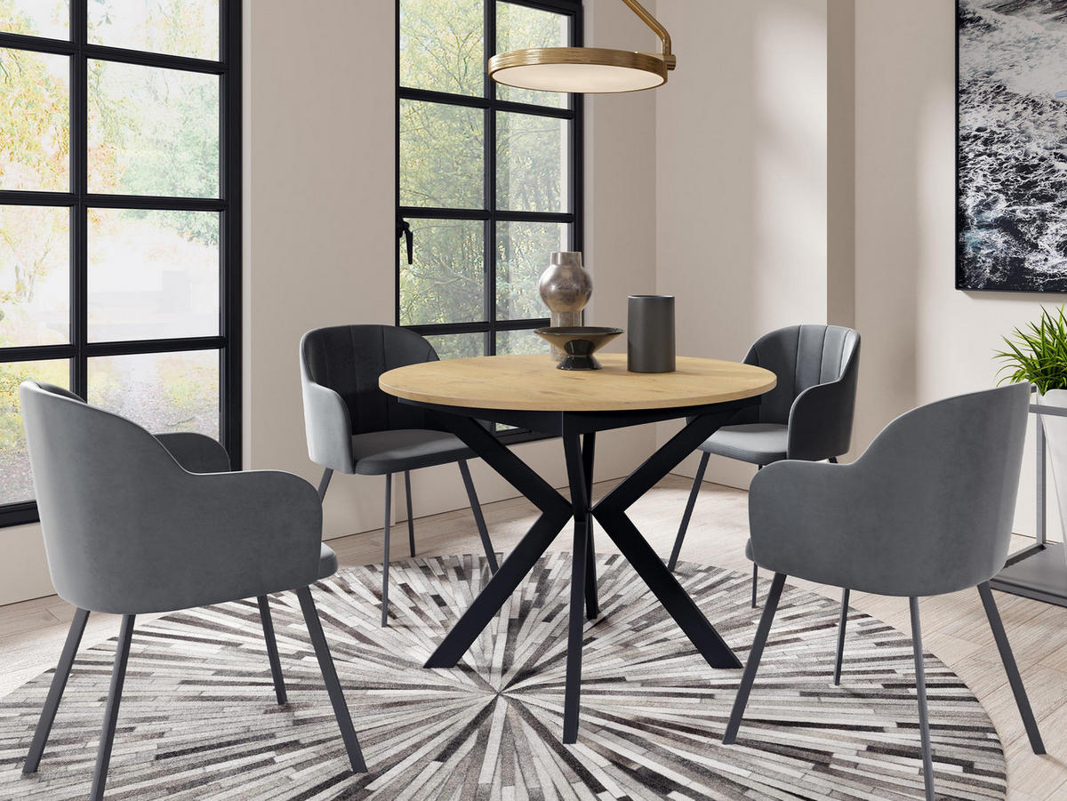 TISCH Leia 100 Ausziehbar - Schwarz/Naturfarben, Holzwerkstoff/Metall (100/100/76cm) - MIRJAN24