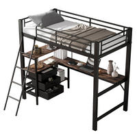 HOCHBETT 90/200 cm aus Metall und Spanplatte mit 2 m Schreibtisch und 3 Schubladen Schwarz/Dunkle Walnuss - Schwarz, Metall (90/200cm) - Modenvie