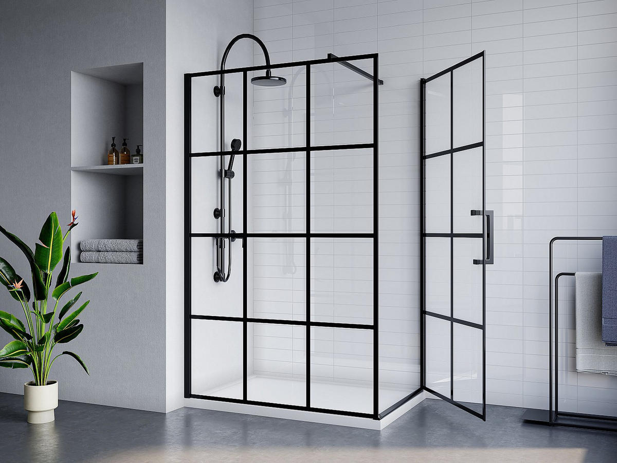 DUSCHWAND - 120 cm x 80 cm - metall - schwarz Caparica - Schwarz, Glas/Metall (120/190cm) - Vente-Unique
