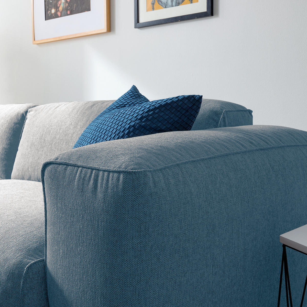 1,5-SITZER ECKSOFA mit Longchair - Blaugrau/Schwarz, Kunststoff/Textil (260/173cm) - home24