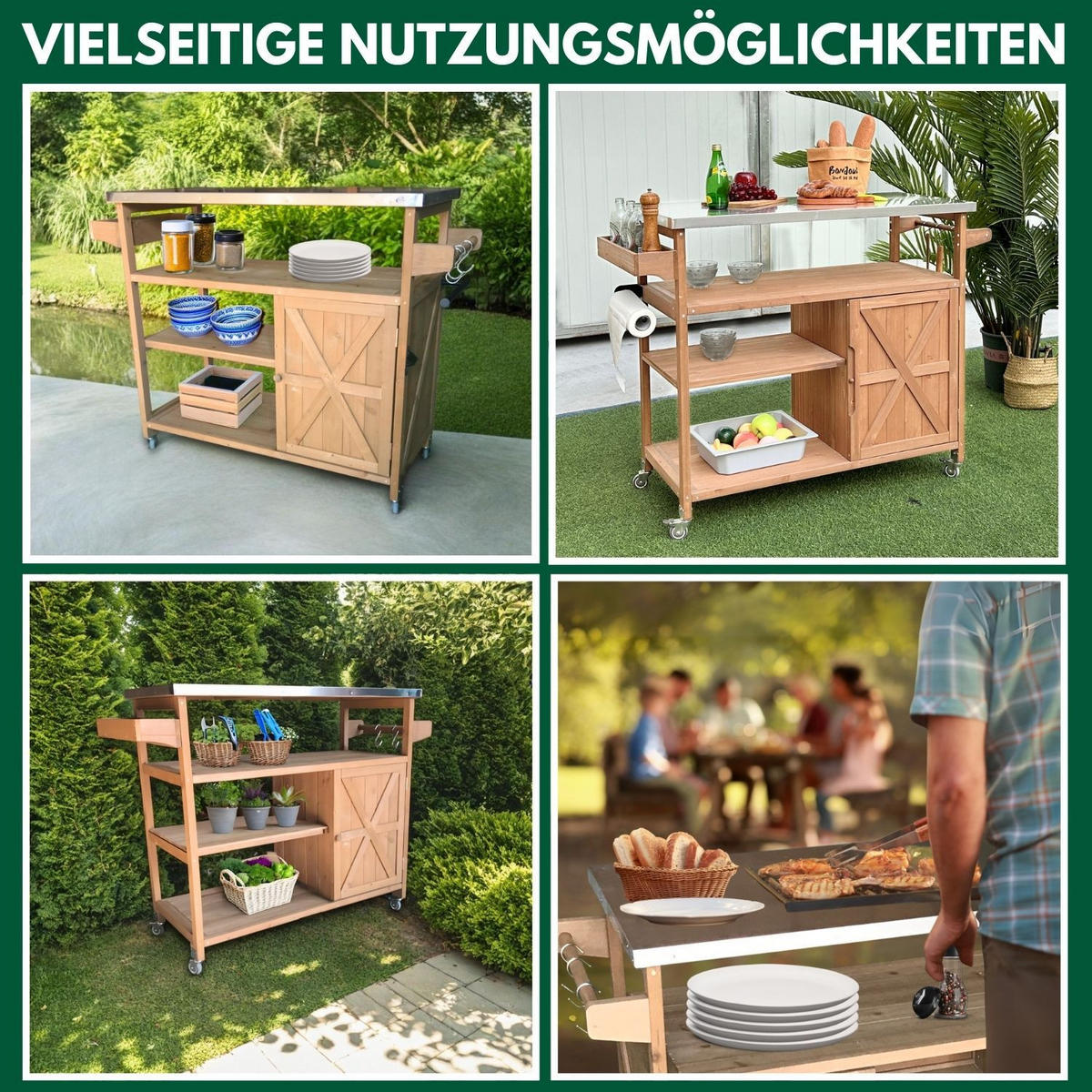 SERVIERWAGEN JAMES Outdoor 118/47/92 cm Farbe Braun - Braun, Holz (47/92/118cm) - Coemo