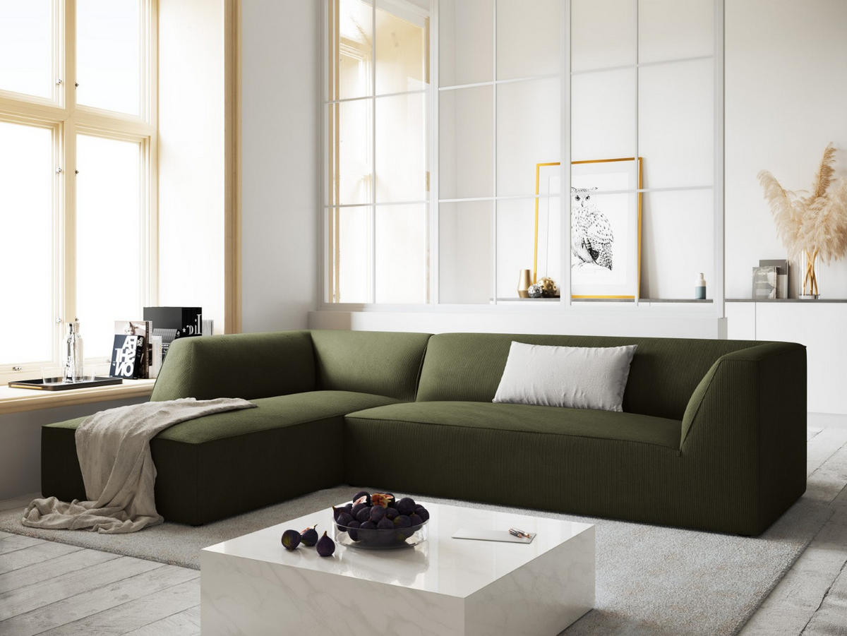 ECKSOFA links Ruby aus Cord grün 4 Sitzplätze - Grün, Textil (180/273cm) - Micadoni