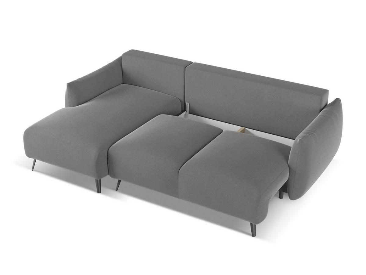 ECKSOFA mit Schlaffunktion Samt Stoff Grau - Schwarz/Grau, Textil/Metall (162/242cm) - Makamii