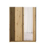 SCHWEBETÜRENSCHRANK RANOR 150,6/198,5/62cm 2-türig mit Spiegel Eiche Artisan - Schwarz/Eiche Artisan, Holzwerkstoff (150.6/198.5/62cm) - MASSENO