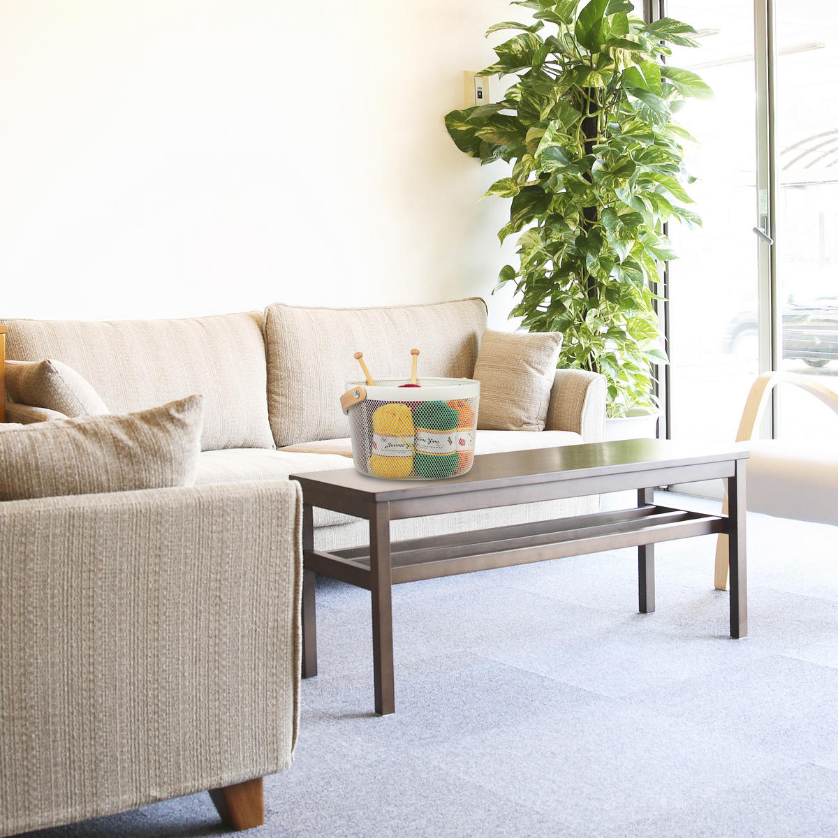 DRAHTKORB - Weiß, Holz/Metall (27.5/30/25.5cm) - Relaxdays