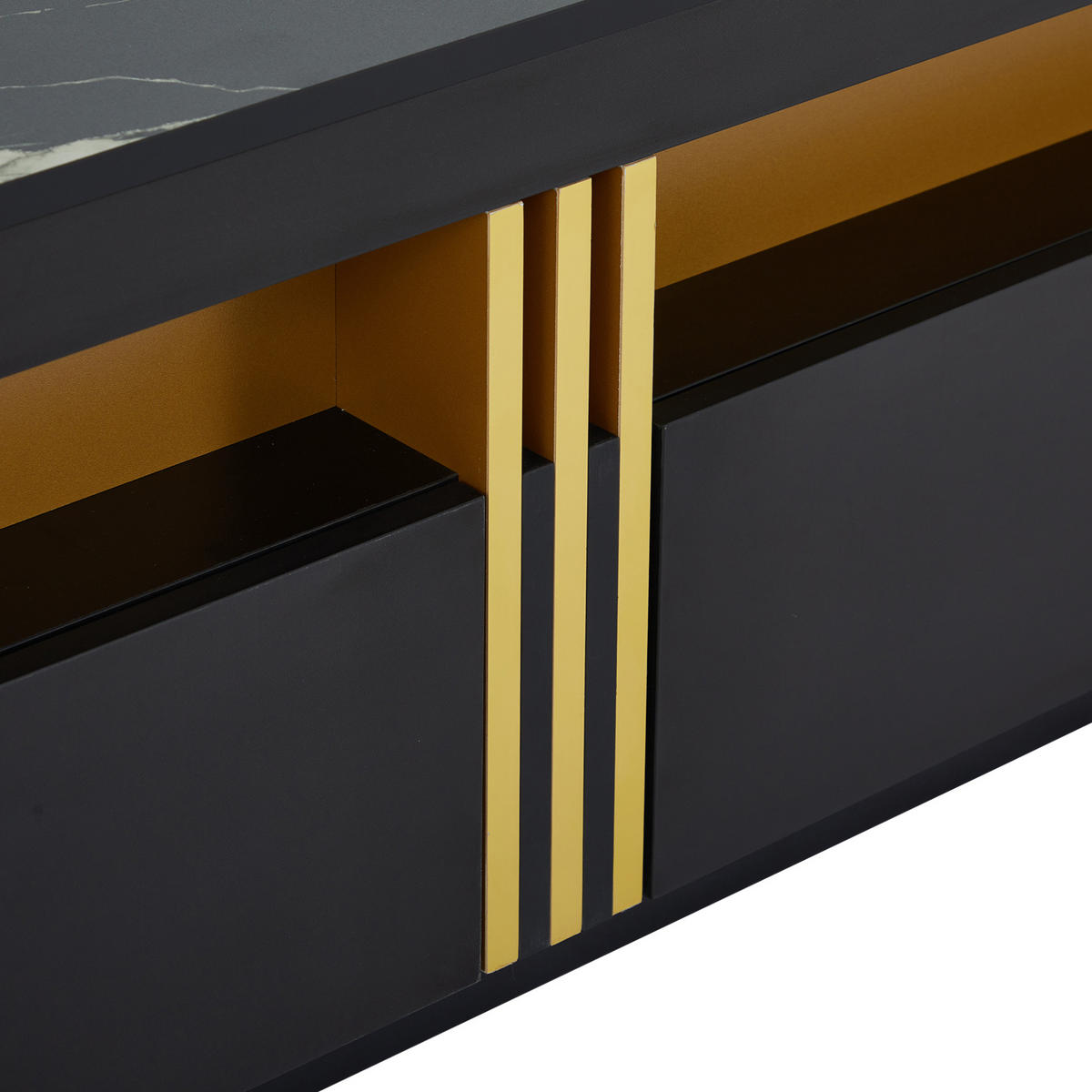 TV-ELEMENT 200/40/42 cm mit 3 Schubladen in Schwarz mit Marmor-Optik - Schwarz, Holzwerkstoff (100/40/50cm) - BEAOK