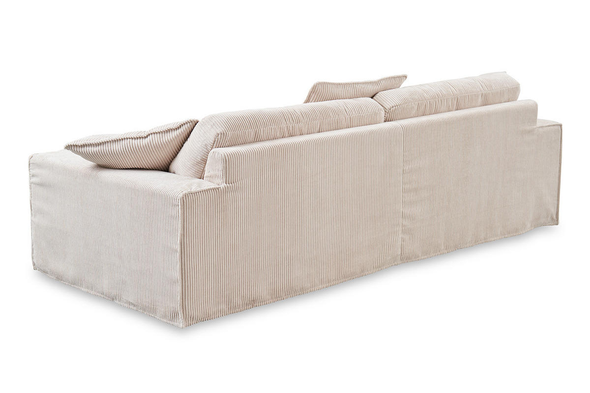 SOFA XL NETTA Cremeweiß Cord - Creme/Braun, Birkenholz/Textil (258/90/116cm) - KAWOLA