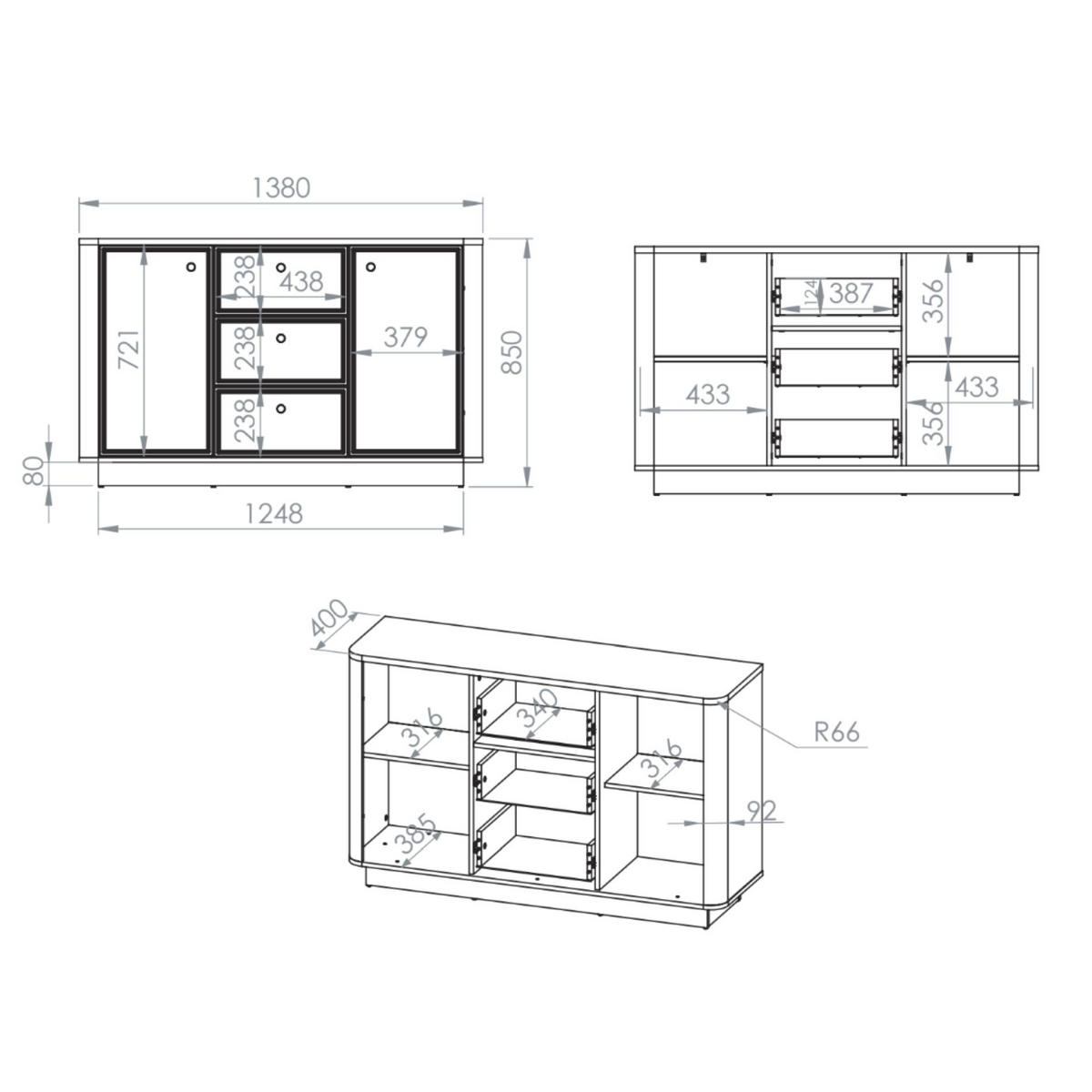 SIDEBOARD Vilavio Kaschmir/Eicheoptik Dunkel 138 cm - Taupe/Dunkelbraun, Holzwerkstoff/Metall (138/85/40cm) - Selsey