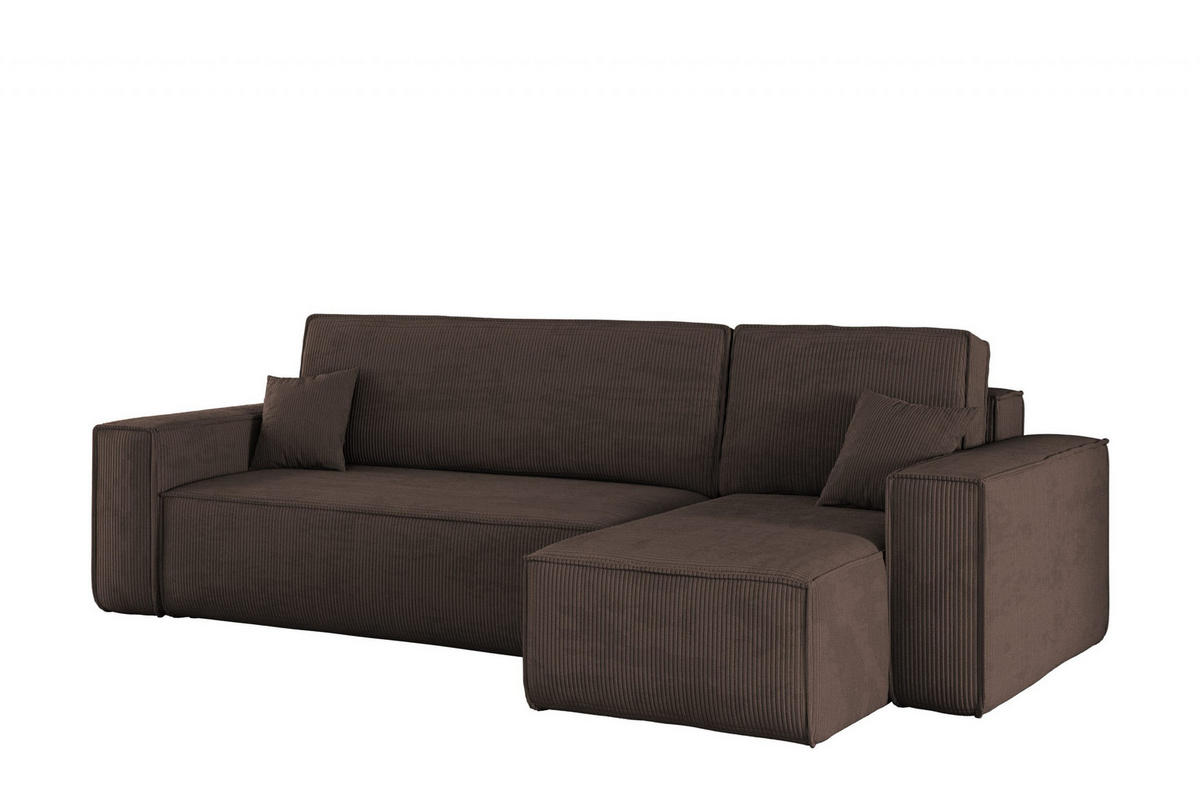 ECKSOFA Mit Schlaffunktion Und Bettkasten BEST Stoff Poso Dicker Cord Braun Rechts - Braun, Holz/Textil (244/142cm) - Kaiser Möbel