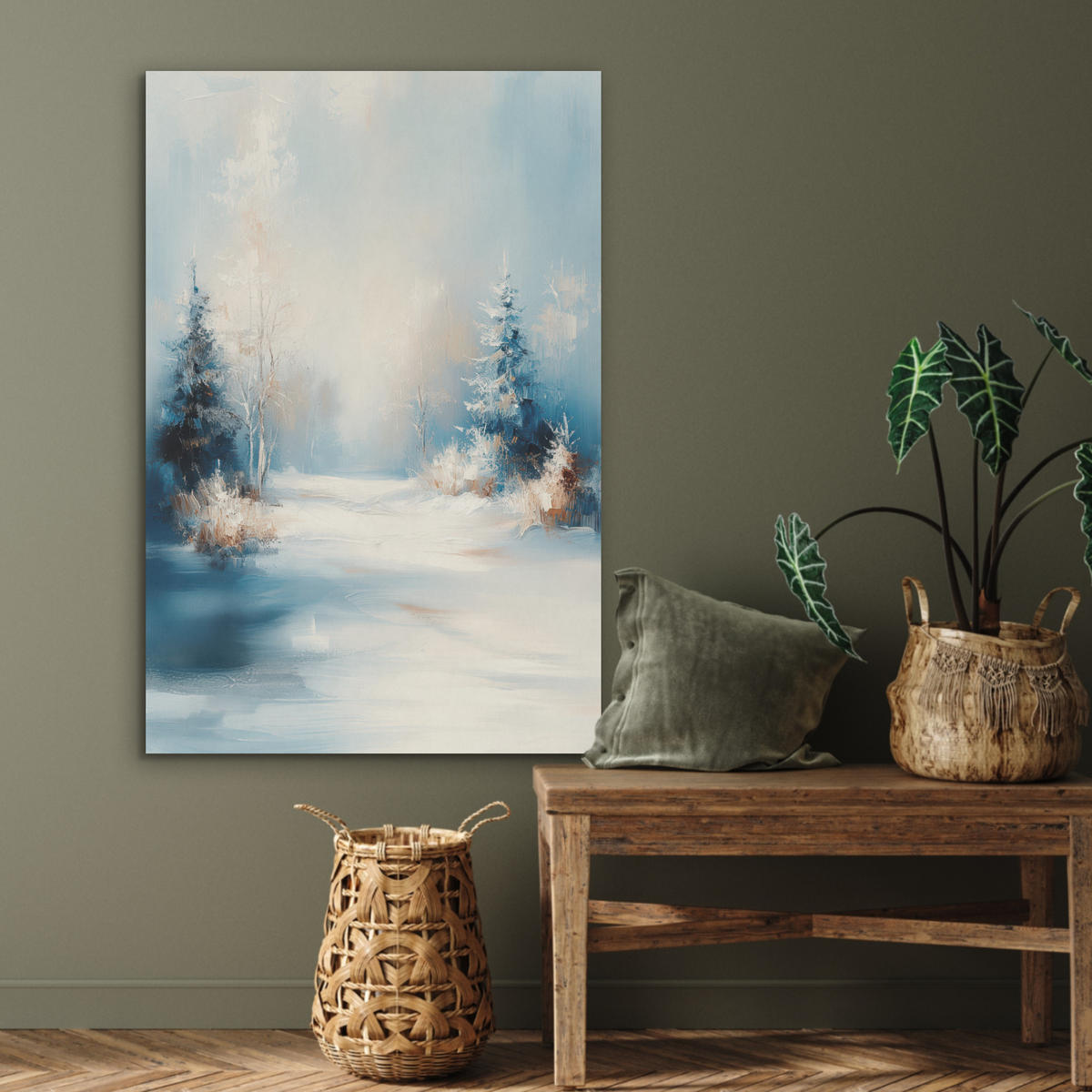 AKUSTIKPANEEL Wald - Winter - Natur - Abstrakt - Schnee 70x100 cm - Weiß, Textil (70/0.9/100cm) - MuchoWow