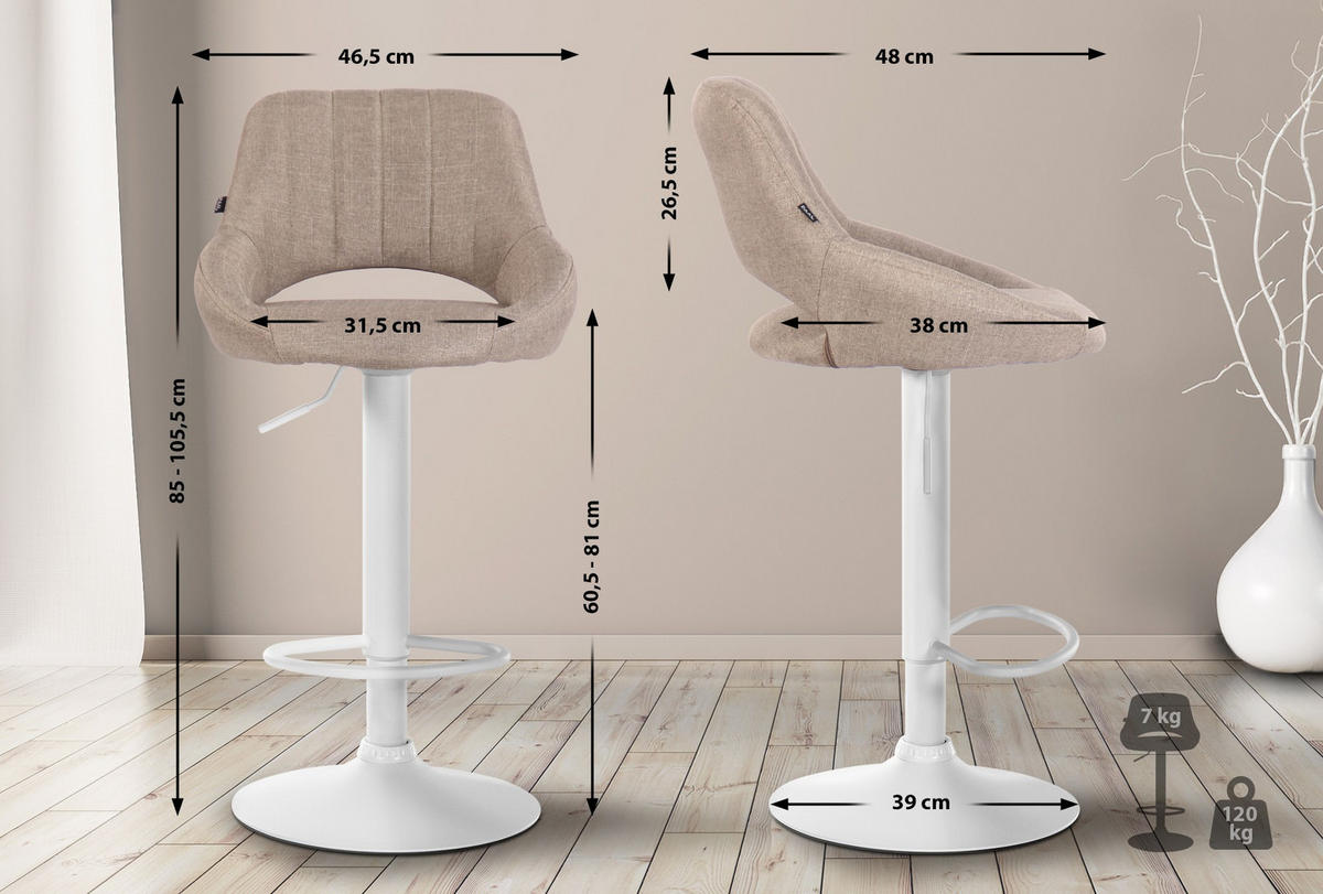 BARHOCKER Stoff Taupe - Taupe/Weiß, Textil/Metall (46.5/85/48cm) - CLP