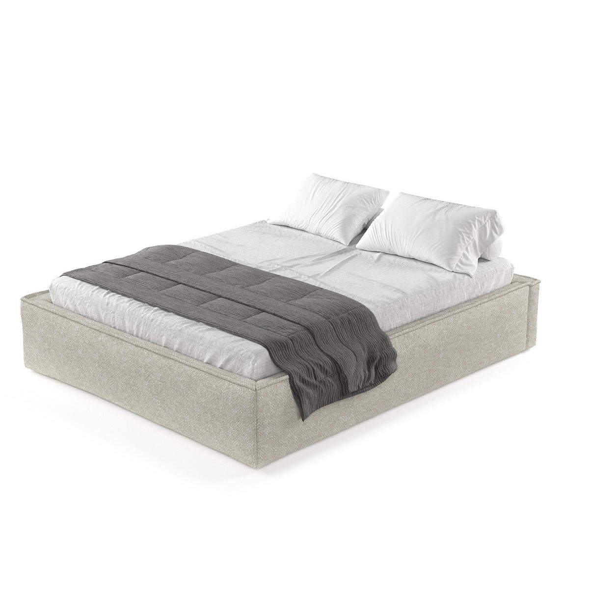 POLSTERBETT Alvar Beige Grau 120/200 cm im Chenille-Stoff - Beige/Schwarz, Holz/Holzwerkstoff (200/200cm) - Maison de Reve