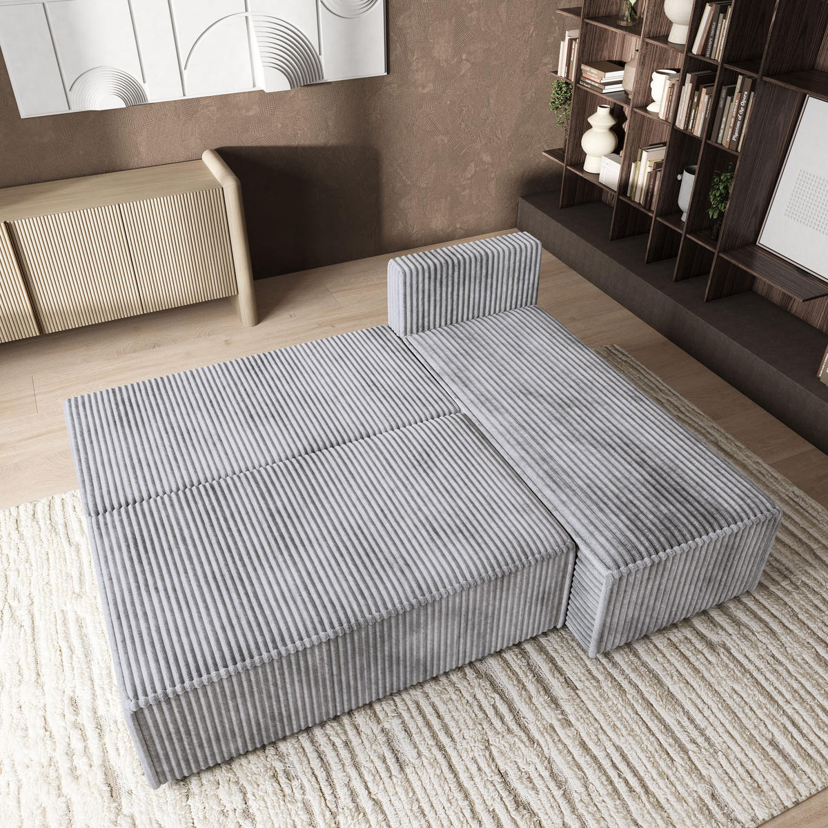 ROHOVÁ SEDAČKA BRISO světle šedá - šedá/světle šedá, dřevo/textil (200/140cm) - MASSENO