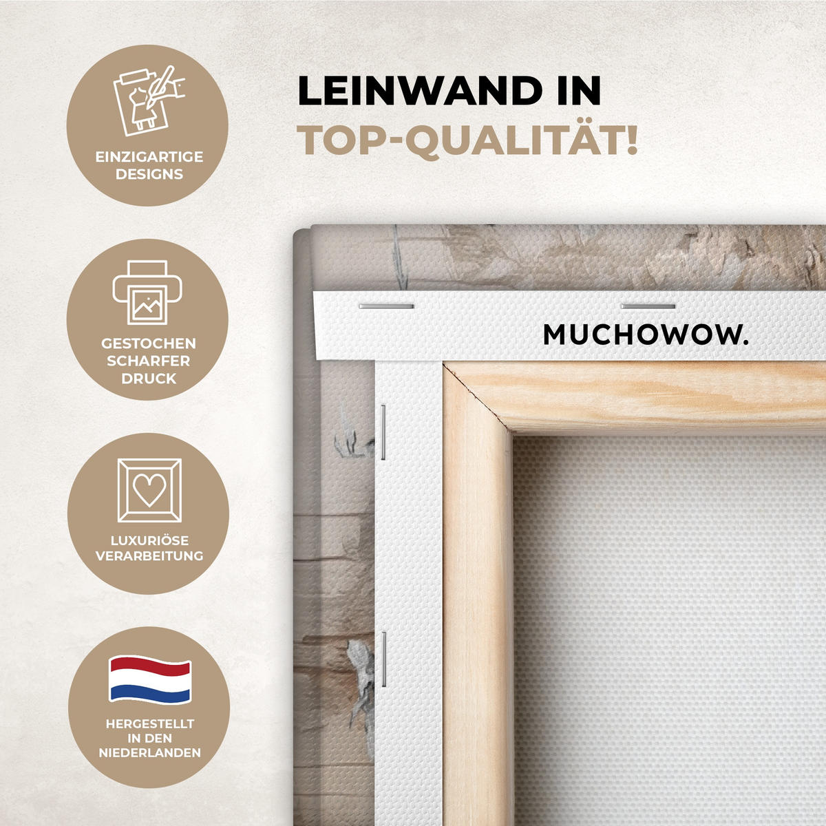 LEINWANDBILD 3er Set Mandelblüte - Abstrakt - Beige 180x80 cm - Beige, Textil (180/80cm) - MuchoWow