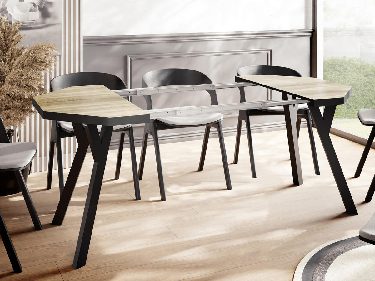 ESSTISCH Desmond achteckiger ausziehbarer, Sonoma Eiche 100-150/100/76 cm - Schwarz/Sonoma Eiche, Holz/Holzwerkstoff (100/100/76cm) - WFL GROUP