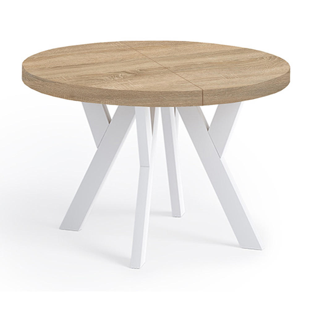 ESSTISCH Runder Ausziehbarer PERO 110/210, Eiche Sonoma / Weiß - Weiß/Sonoma Eiche, Holz (210/110/77cm) - Dekori_Interiors