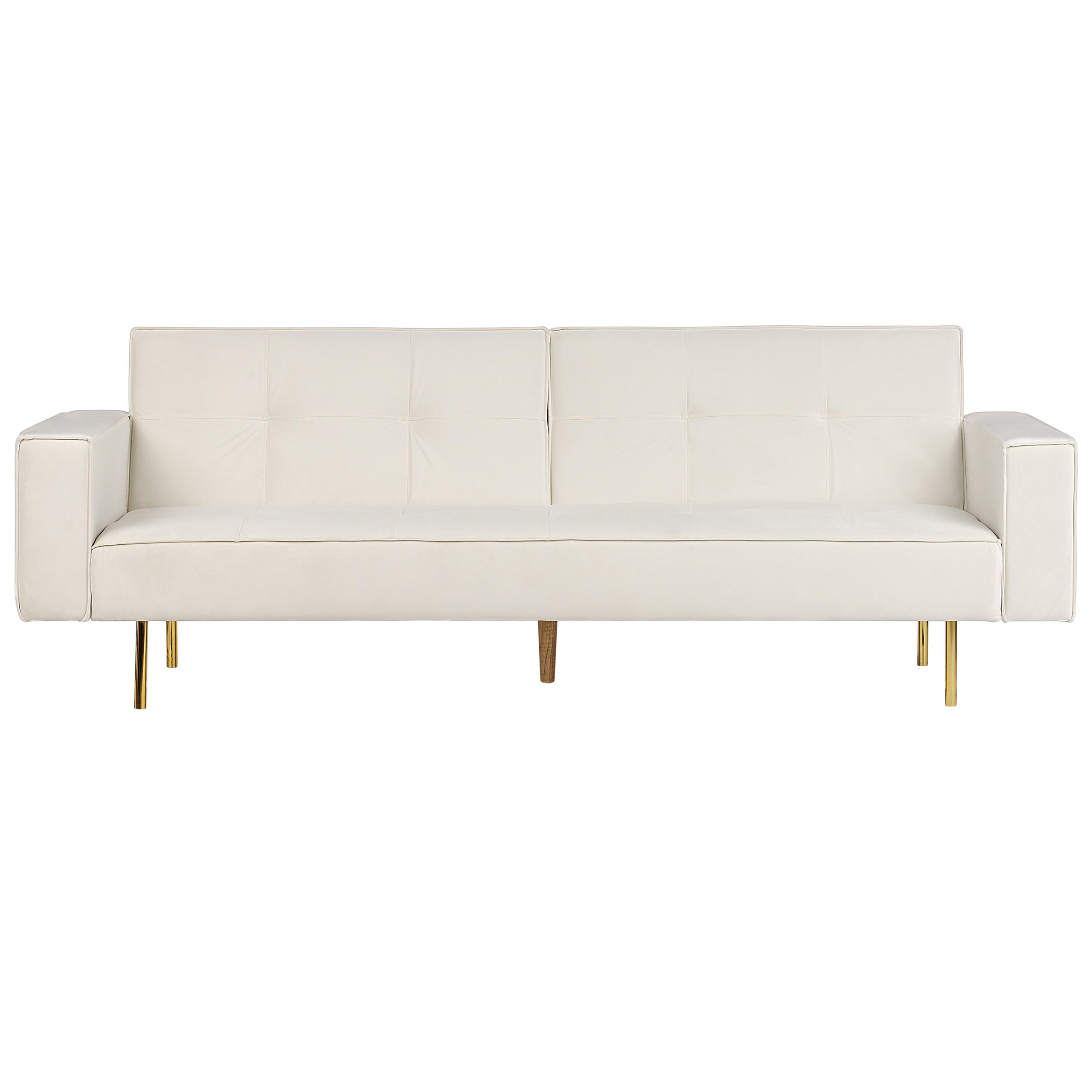 3-SITZER-SCHLAFSOFA Samtstoff cremeweiß Visnes - Goldfarben/Weiß, Textil (218/80/81cm) - Beliani