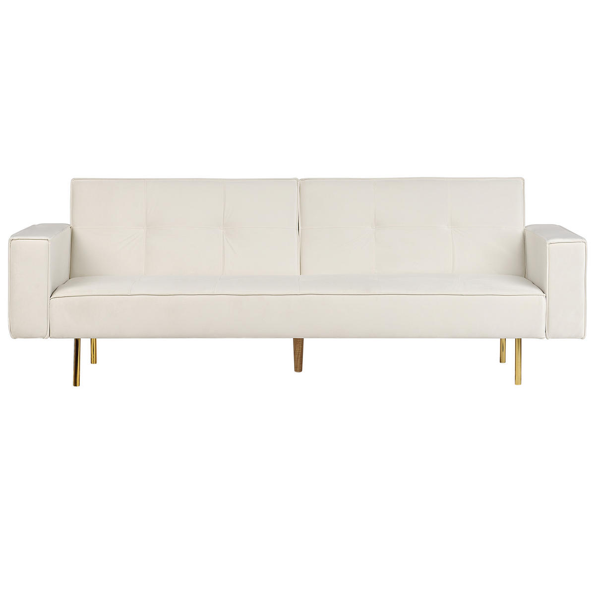 3-SITZER-SCHLAFSOFA Samtstoff cremeweiß Visnes - Goldfarben/Weiß, Textil (218/80/81cm) - Beliani