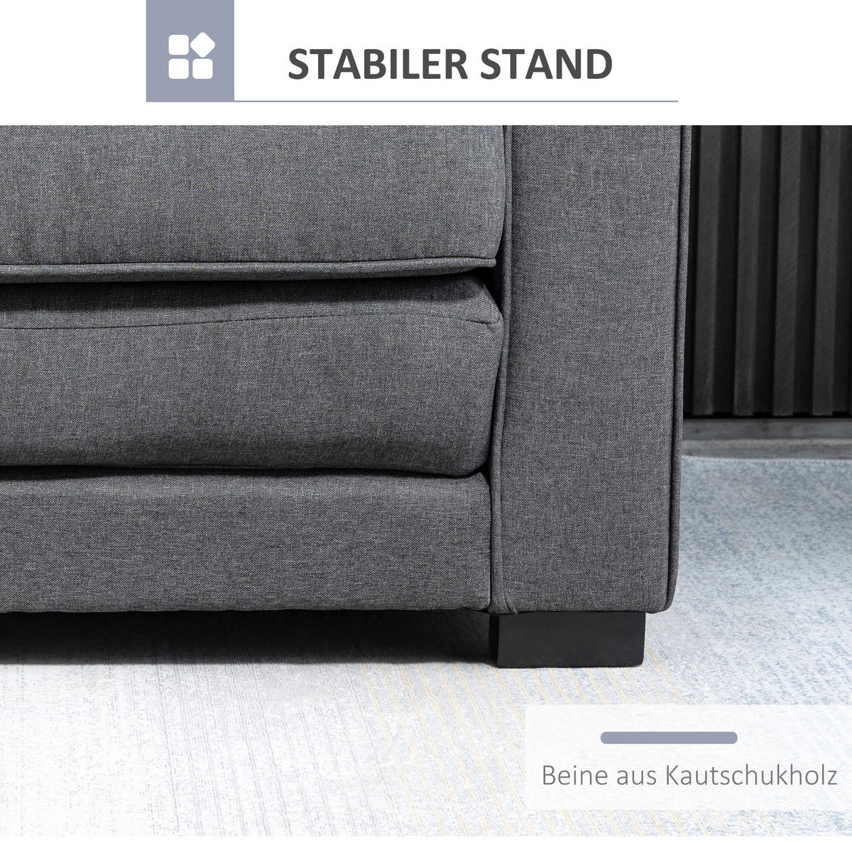 SCHLAFSOFA Klappsofa 2-Sitzer Sofa mit Schlaffunktion Leinen-Touch Holz Grau - Schwarz/Grau, Holz/Textil (75/85/147.5cm) - HOMCOM