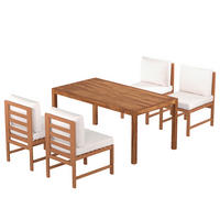 DINING-LOUNGESET - 5-teilig - Akazie massiv / Polyester - Braun / Beige - Beige/Braun, Holz/Textil - home24
