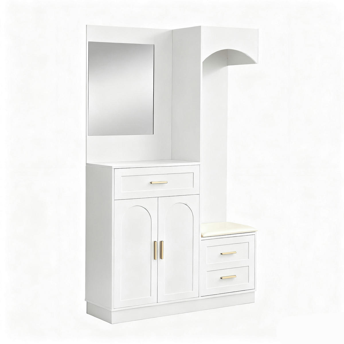 DIELENGARDEROBE mit Spiegel und Schuhablage 110/33/185,5 cm in Weiß - Weiß, Holzwerkstoff (110/185.5/33cm) - BEAOK