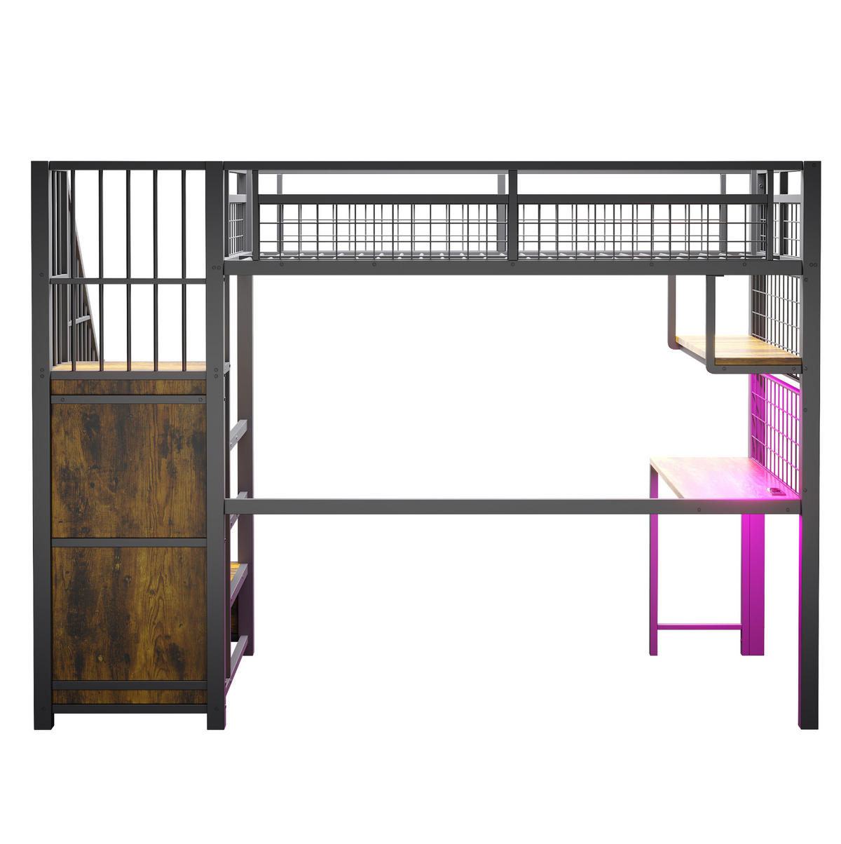 HOCHBETT 90/200 cm aus Metall in Schwarz – mit Schreibtisch und Stauraumtreppe - Schwarz, Metall (90/200cm) - BEAOK