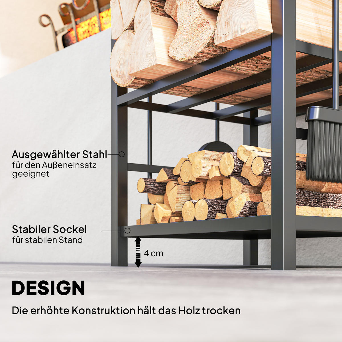 KAMINHOLZSTÄNDER, Stahl, Schwarz - Schwarz, Metall (30/745/40cm) - Outsunny