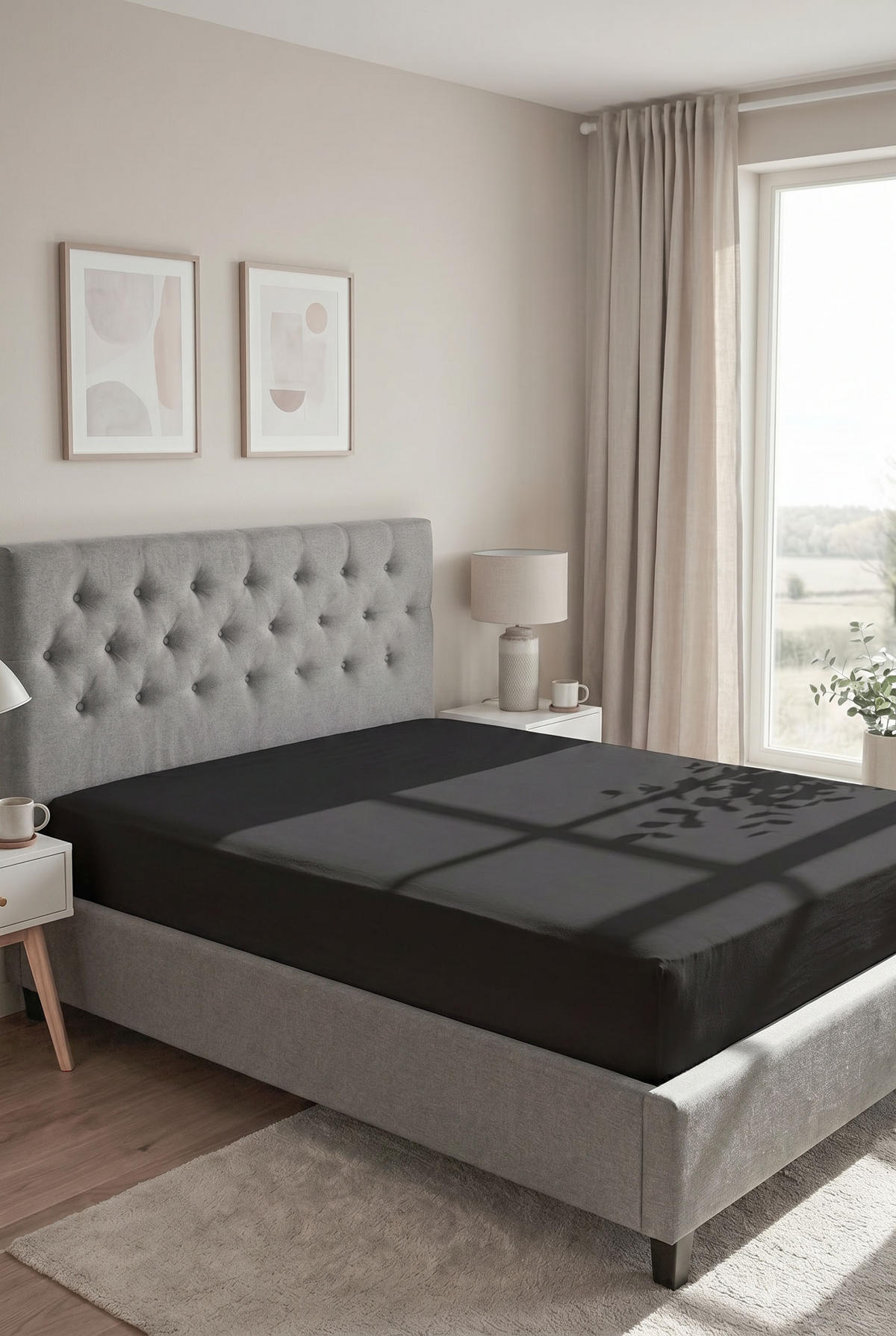 SPANNBETTTUCH Premium Jersey schwarz, 140x200 cm - 160x200 cm - Schwarz, Textil (160/200cm) - biberna