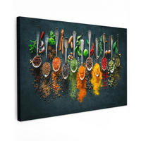 LEINWANDBILD Kräuter - Gewürze - Löffel XXL 150x100 cm - Currygelb, Textil (150/100cm) - MuchoWow