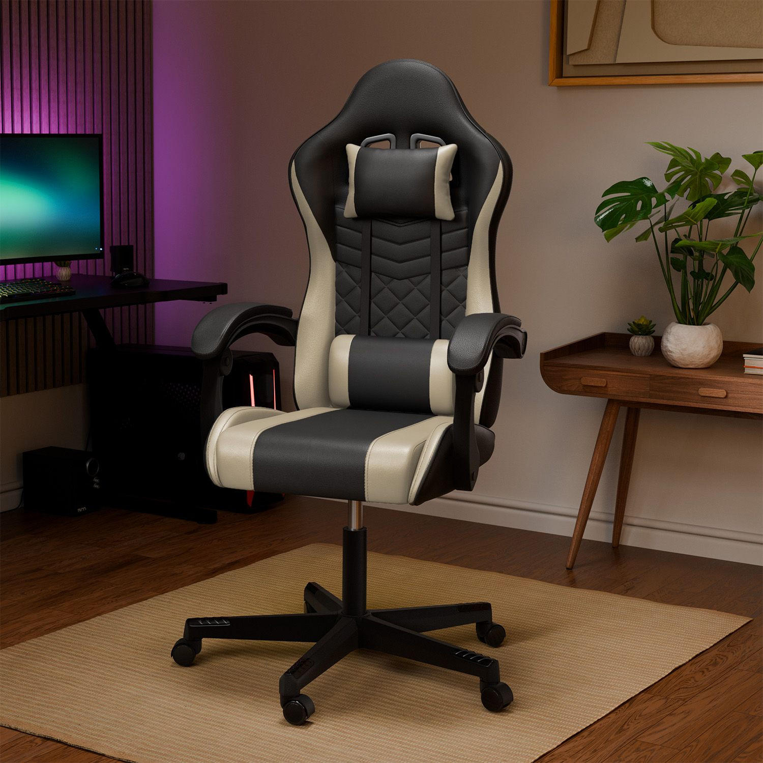 GAMINGSTUHL HyperSeat schwarz/beige - Beige/Schwarz, Kunststoff (63/131/121cm) - Juskys