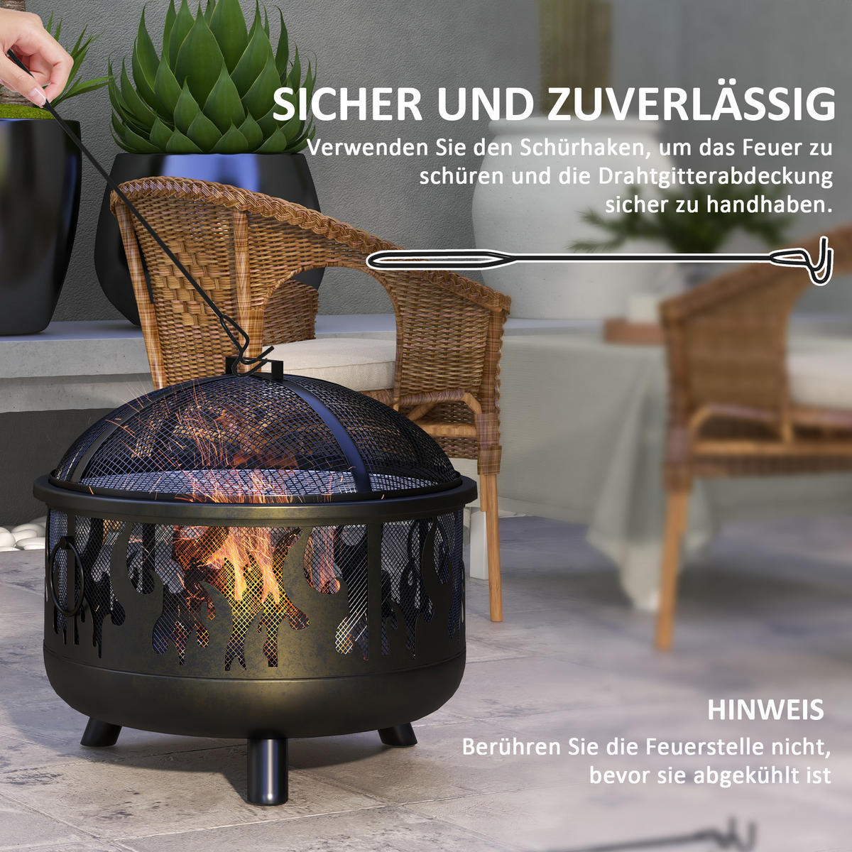 FEUERSCHALE, Metall, Schwarz - Schwarz, Metall (61/55/61cm) - Outsunny