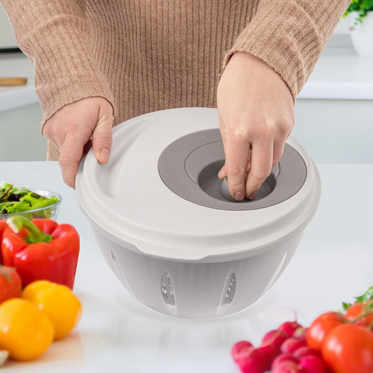 SALATSCHLEUDER ELA Beige Weiß 4,5 l - Transparent, Kunststoff (25.5/14.5cm) - Orion 